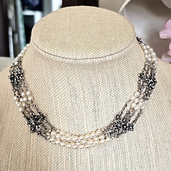 Silpada 5 Strand Sterling Silver Freshwater Pearl Necklace 17" Long N1214 - Picture 2 of 5